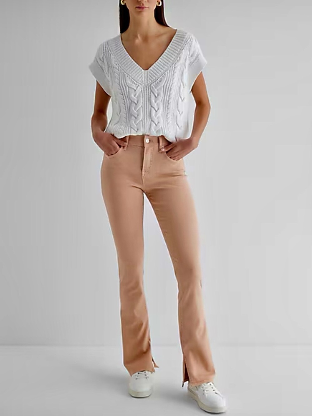 Express Women's Flare Jeans in Light Tan